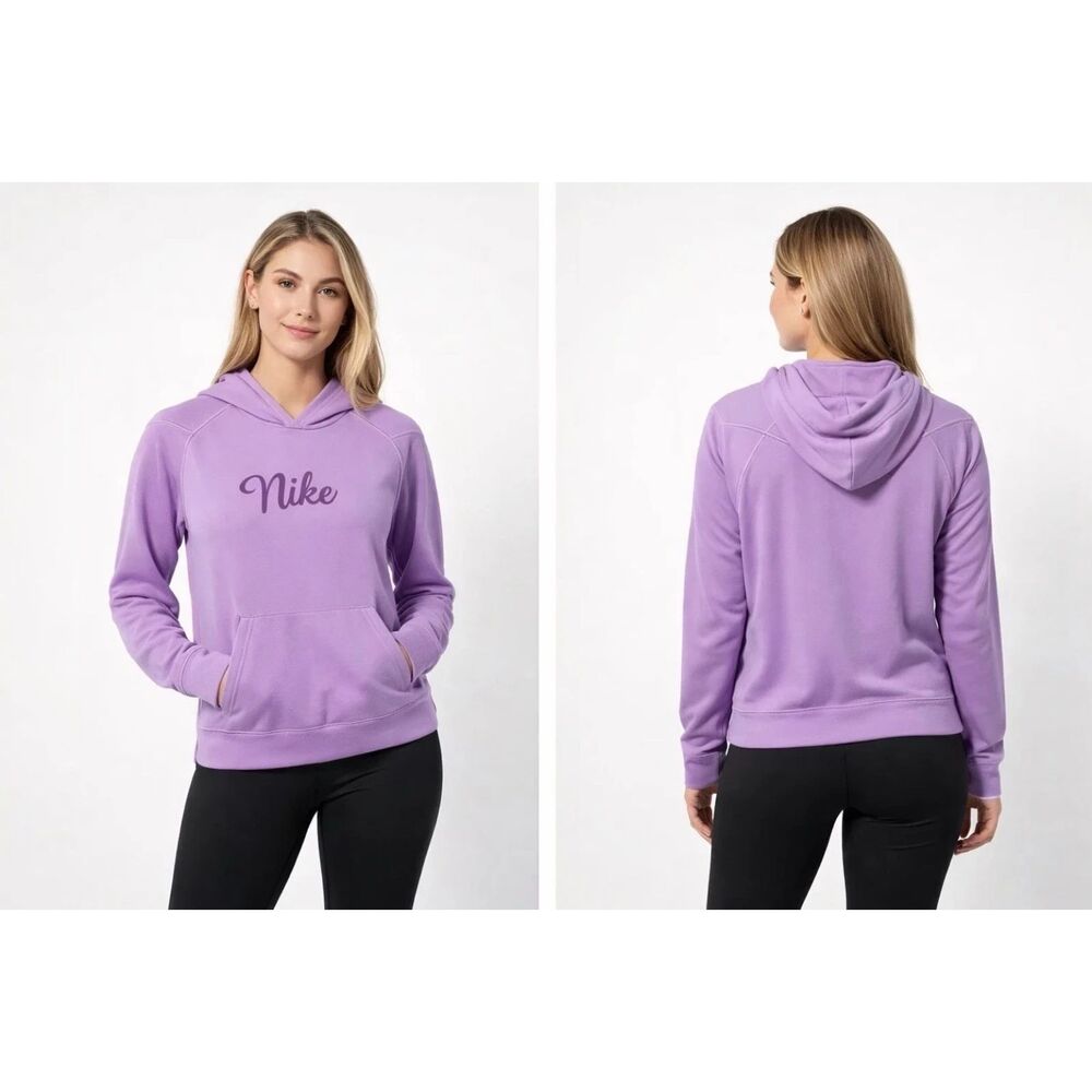 Nike Vintage Hoodie L Pink Cursive Spell Out Embroidered Logo Distressed